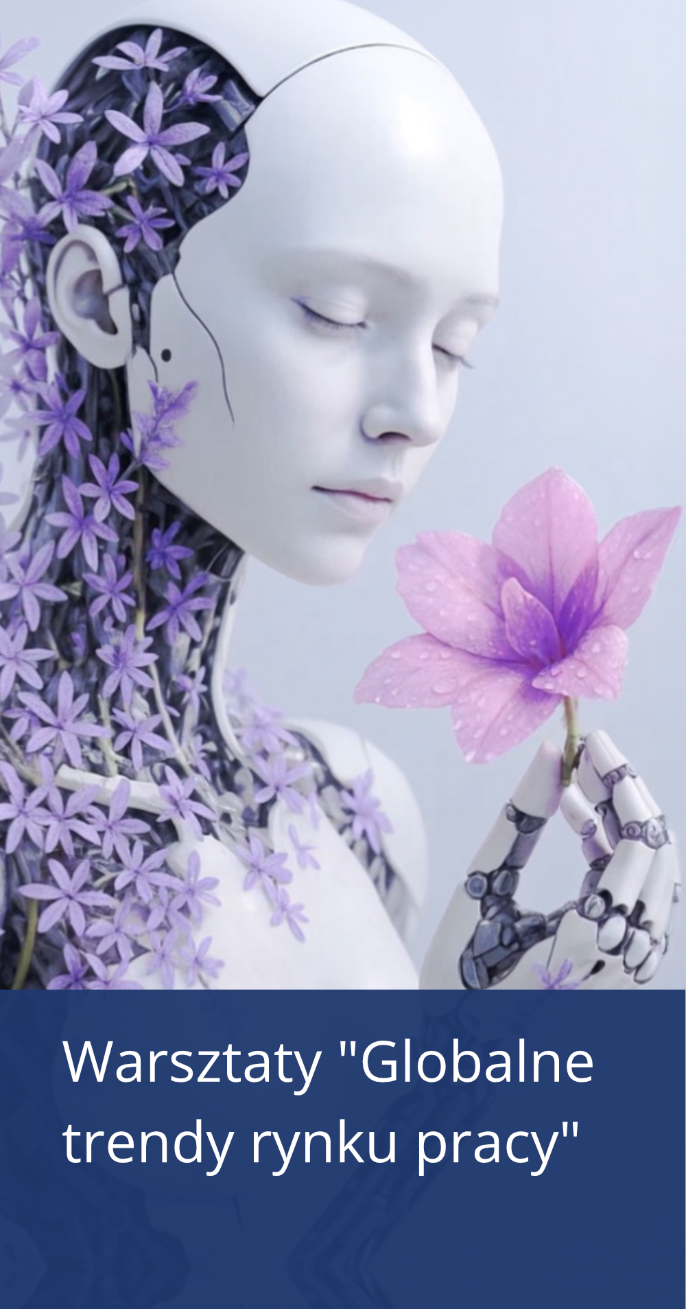 Android z kwiatem w ręce